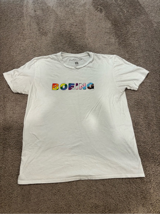 Boeing White with Rainbow Pride Letters Men’s T-Shirt - Size Large